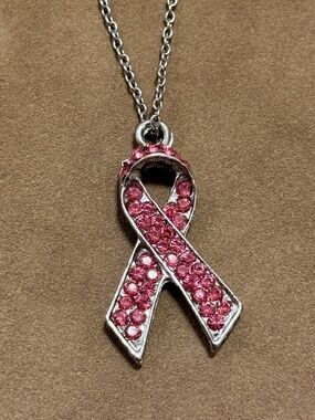 Pink Ribbon Crystal Pendant Necklace - Breast Cancer Awareness